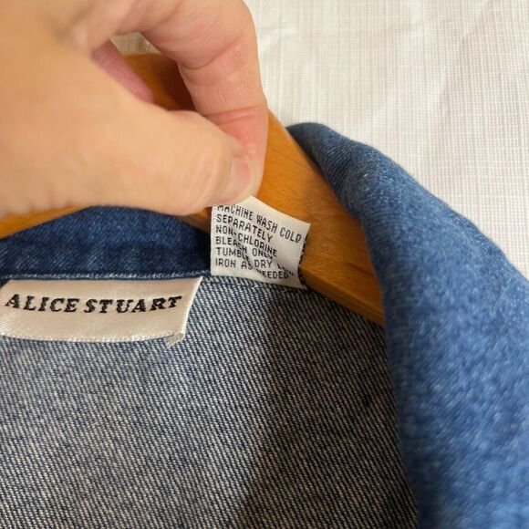 Alice Stuart Denim Blue Jean Jacket Chore Utility Vintage 100% Cotton Size Large - Picture 9 of 10